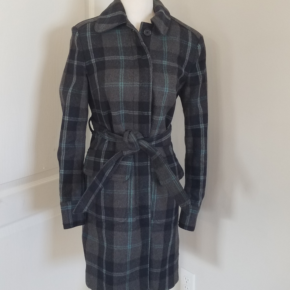 Gap wool blend long 90s plaid coat
